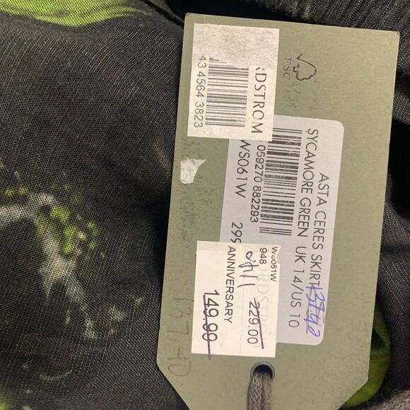 AllSaints Womens ASTA Ceres Linen Maxi Skirt Black Lime Butterflies Size 10 NWT - Picture 14 of 16